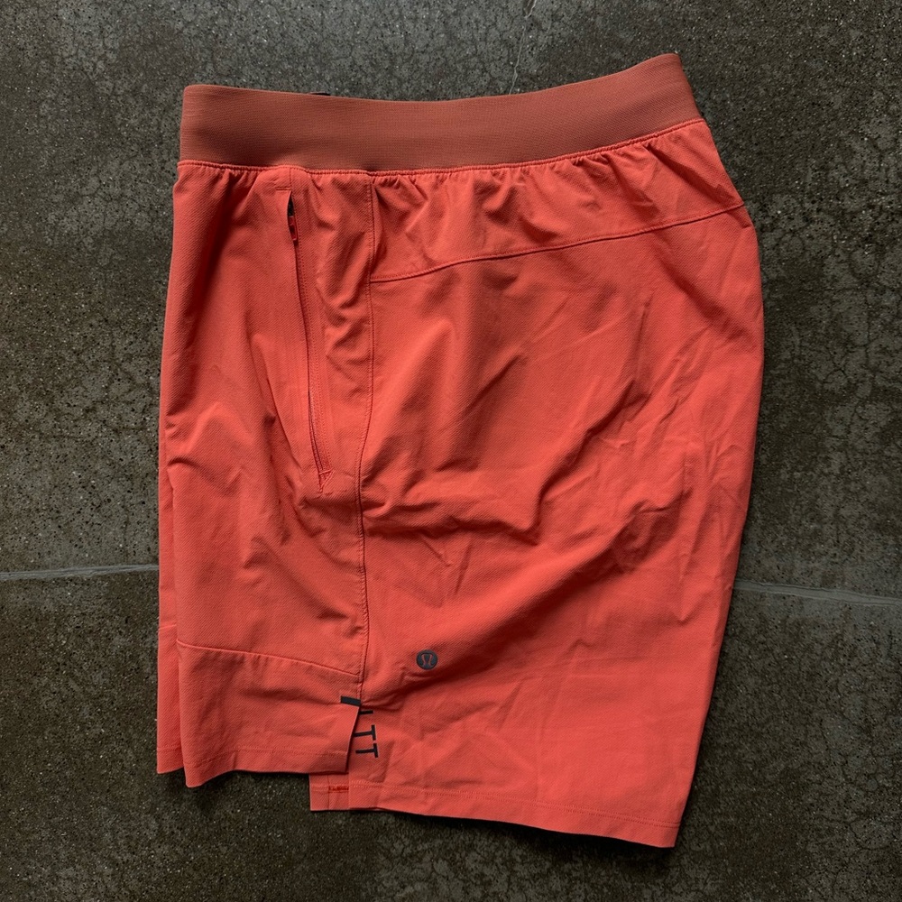Lululemon Mens License to Train Linerless Short 7" Coral Color